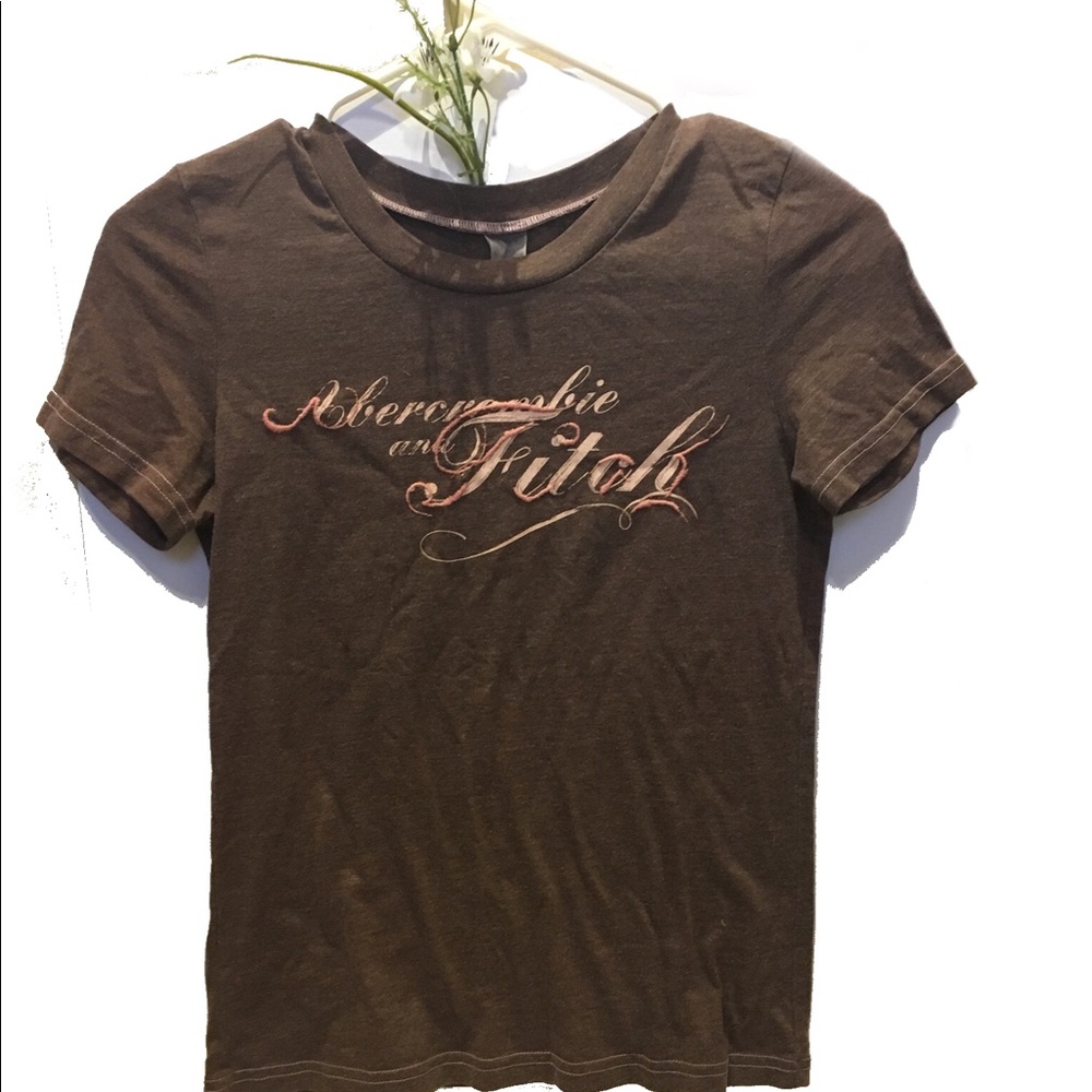 Abercrombie Fitch Tee T shirt brown w/logo writing